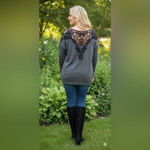 Addition Elle M Studio Crocheted Vneck Grey Lightweight Sweater Size 2X